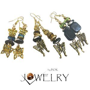 3-Pairs of Dangle Boho Butterfly Charm Earrings